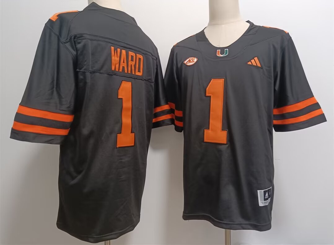 Men Miami Hurricanes #1 Ward black 2024 Nike NCAA jersey->ncaa teams->NCAA Jersey